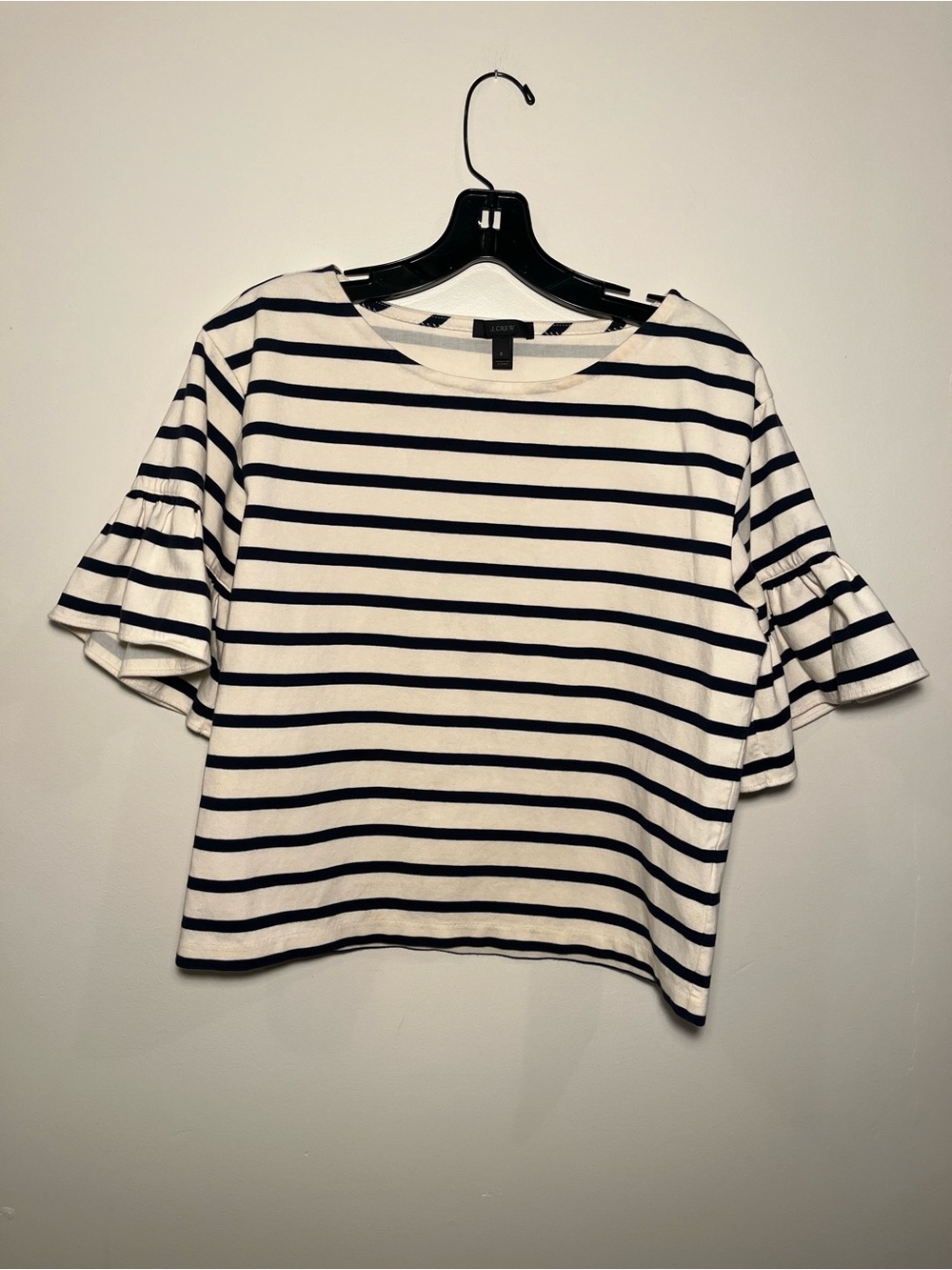 J. Crew Black & White Striped Ruffle Sleeve Tee